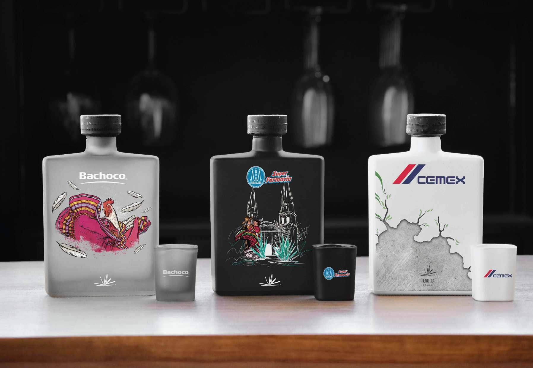 Tres botellas Master personalizadas para Bachoco, Super Farmacia y Cemex