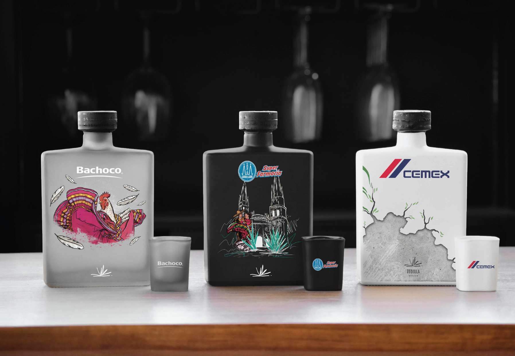 Tres botellas Master personalizadas para Bachoco, Super Farmacia y Cemex